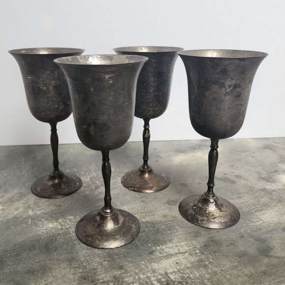 Vintage Wine Goblet Cup E.P.N.S Silver Plated Stemmed Goblet Cup *Rare Set of 4 - Picture 2 of 16